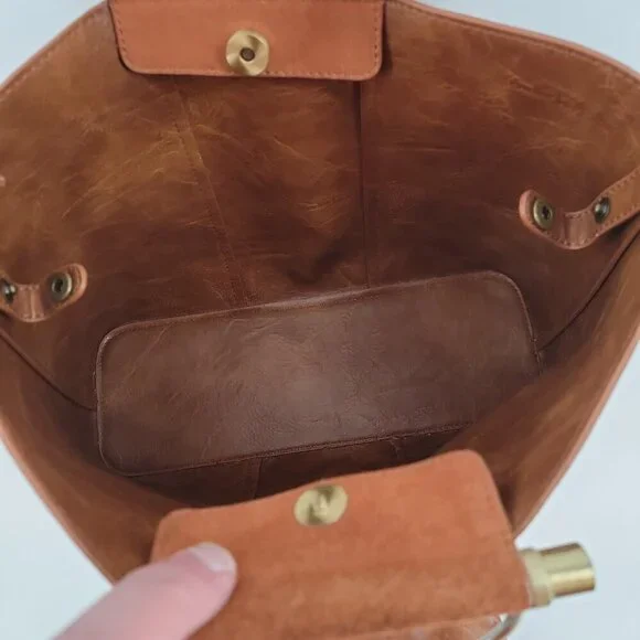 ๐ฅ Modern Suede + Faux Leather Convertible Tote Bag โ Rich Cognac Brown - Picture 7 of 14
